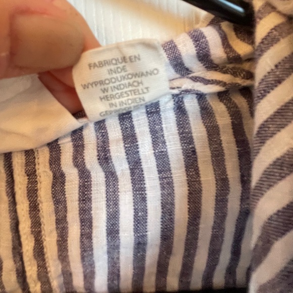 C&C California Blue White Striped Linen Hooded Top Size M - Picture 6 of 11